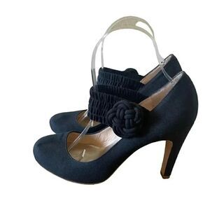 Marc Jacobs ribbed silk heels with round toe elastic strap with rosette SZ 7